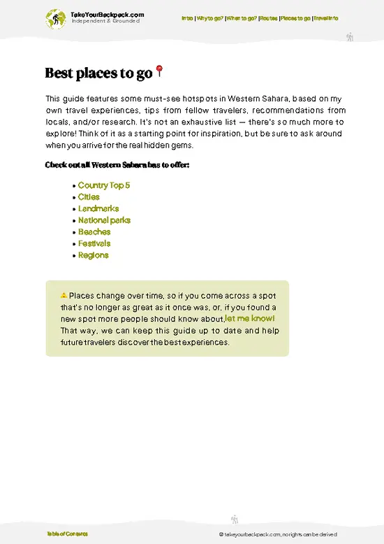 example page 5 from our offline Travel Guide for Western Sahara